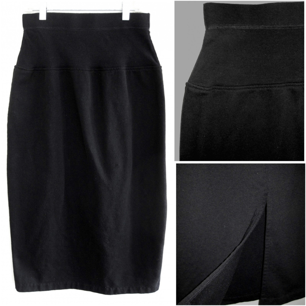 Long knit pencil skirt M Black Cotton bl Back slit Yoke USA Tape Measure Medium